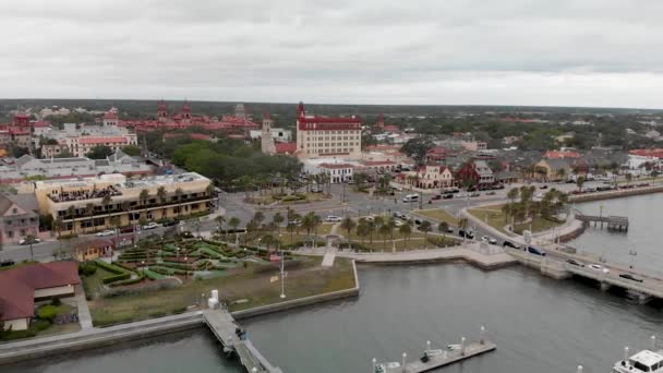Augustine Riverfront Aerial View Florida Cloudy Day — стоковое видео