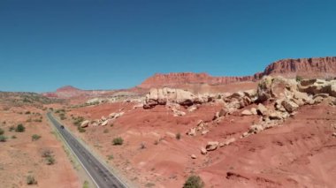 Canyon Mountains on a beautiful blue sky. Capitol Reef in summer season, USA.