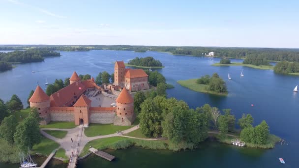 Aerial View Trakai Castle Summer Sunset Lithuania — Stockvideo