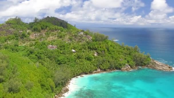 Beautiful Aerial View Seychelles Beach Trees Drone Perspective — Vídeo de Stock