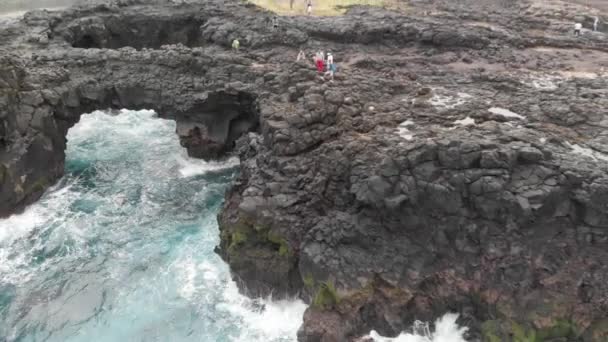 Aerial View Pont Naturel Natural Bridge Rock Formations Mauritius Drone — Stock Video
