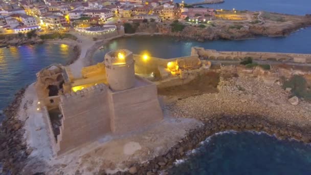 Αραγονική Φρούριο Καλαβρία Ιταλία Εναέρια Καταπληκτικό Βράδυ Castella — Αρχείο Βίντεο