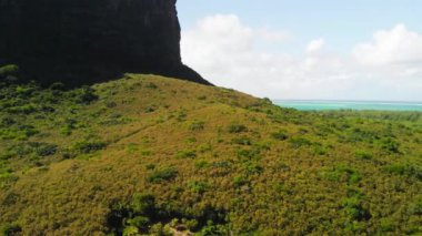 Aerial view of Le Morne Beach and Forest in beautiful Mauritius Island.