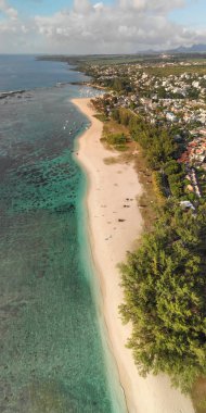 Aerial view of Flic en Flac Beach in Mauritius Island.