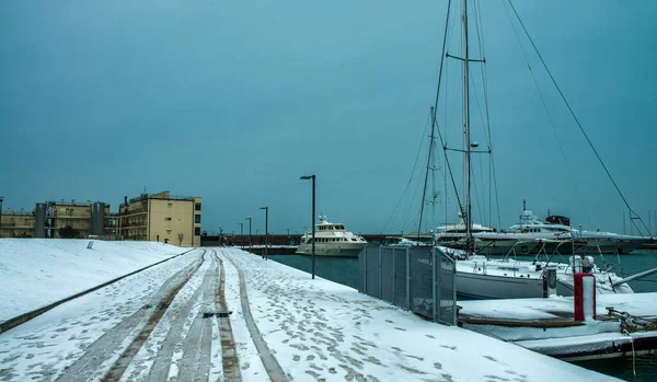 Small Port Marina Pisa Snowstorm Tuscany Italy — Stock Photo, Image
