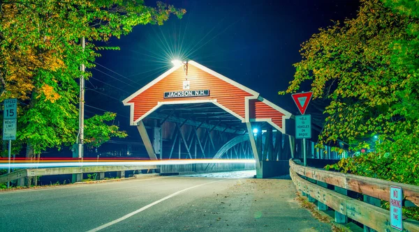 Dřevěný Most Jacksonu New Hampshire Dlouhá Expozice Noční Pohled — Stock fotografie