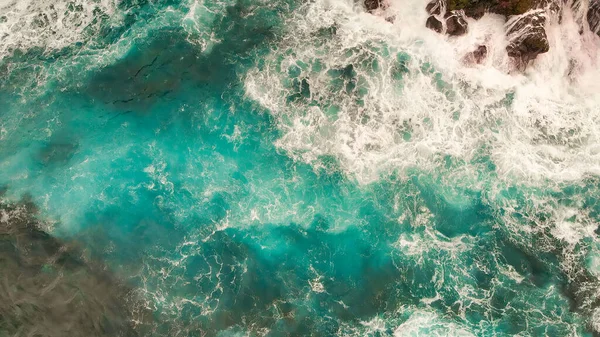 Turbulent Waters Rocky Shoreline Amazing Aerial View Drone — Fotografia de Stock