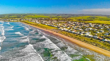 Victor Harbor coastline in South Australia, aerial view from drone.