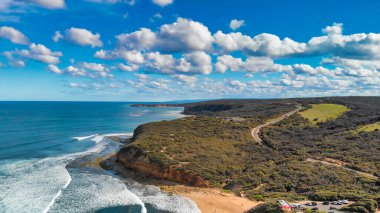 Aerial view of Torquay Beach along the Great Ocean Road, Australia.