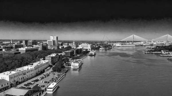 Savannah April 2018 Aerial View City River Drone — 스톡 사진