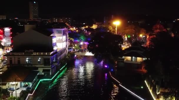 Вид Воздуха Мелаку Ночью Малайзия Городской Пейзаж Малакки — стоковое видео