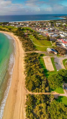 Amazing aerial view of Apollo Bay coastline, Great Ocean Road - Australia.