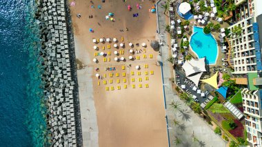 Aerial view of Calheta Beach in Madeira.