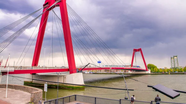 Red Willemsbrug Nad Rzeką Nieuwe Maas Rotterdamie Holandia — Zdjęcie stockowe