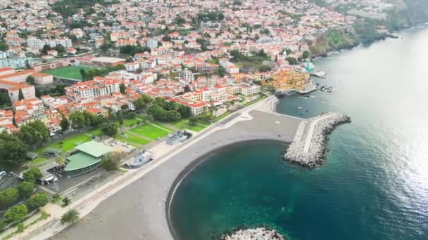 Funchal Madeira Aerial View City Center Drone Flying Port — Vídeo de stock