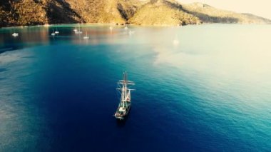 Sailing Ship in the Whitsunday Archipelago, aerial view.
