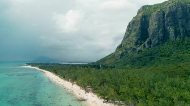 Beautiful aerial view of Le Morne beach in Mauritius.