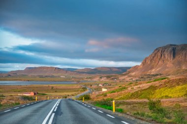 Driving along the beautiful roads of Iceland in summer season.