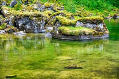 Botnstjorn panoramic point with river and rock, Asbyrgi - Iceland in summer season.