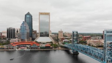 Jacksonville, Florida - April 2018: Aerial view of city skyline from drone viewpoint.