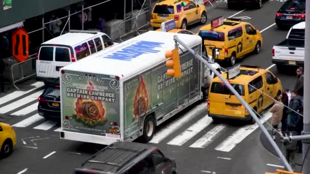 New York City December 2018 Flygfoto Över Stadstrafiken Times Square — Stockvideo