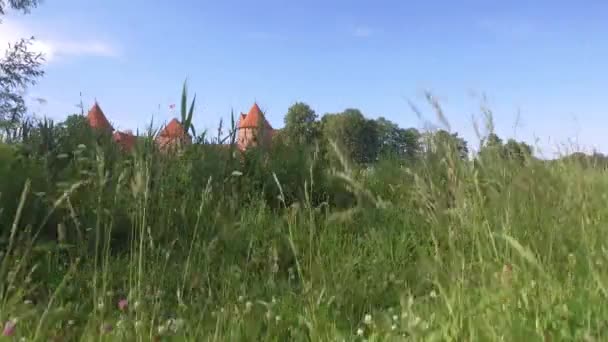Тракайський Замок Литва Вид Повітря Захід Сонця Прекрасний Літній День — стокове відео