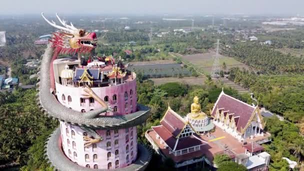 Letecký Pohled Chrám Wat Samphran Dragon Okrese Sam Phran Provincie — Stock video