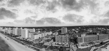 Myrtle Beach from drone, South Carolina. City and beach view at dusk.