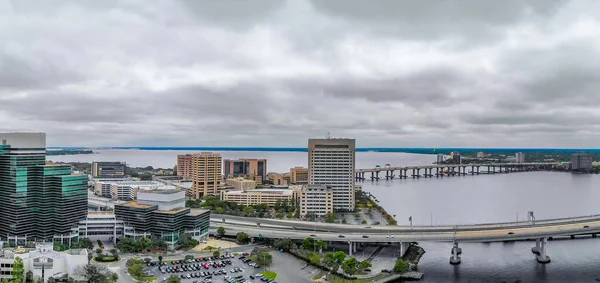 Πανοραμική Εναέρια Άποψη Του Ορίζοντα Jacksonville Από Drone Στο Ηλιοβασίλεμα — Φωτογραφία Αρχείου