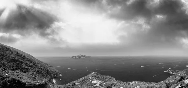 Берег Амальфи Западной Границы Закате Панорамный Вид Высоты Дрона Италия — стоковое фото