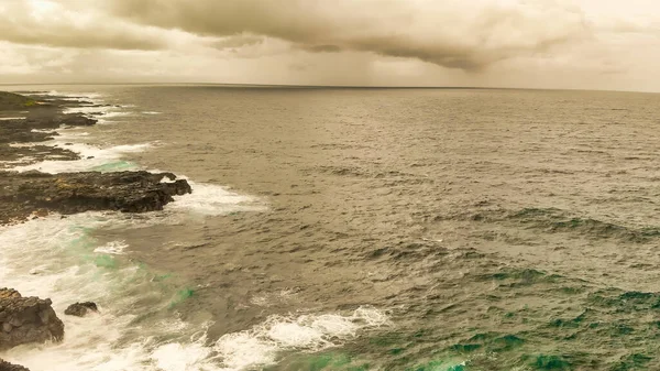 Turbulent Waters Rocky Shoreline Amazing Aerial View Drone — Stok fotoğraf