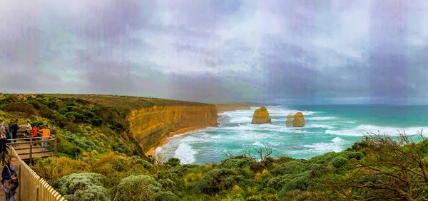 十二使徒岩层沿大海洋路 全景空中景观 维多利亚州 澳大利亚 — 图库照片