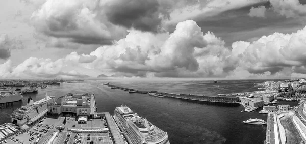 Günbatımında Napoli Limanı Bakış Açısından Panoramik Hava Manzarası Talya — Stok fotoğraf