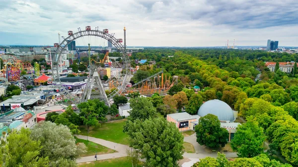 stock image Aerial view of Prater amusement park and Vienna cityscape, Austria.