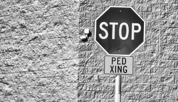 Stop Ped Crossing Signage White Red — Fotografia de Stock