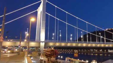 BUDAPEST, HUNGARY - Nisan 2019: gece Özgürlük Köprüsü. Şehir, Buda ve Pest kasabalarının birleşimidir..