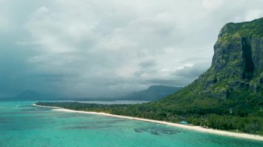 Beautiful aerial view of Le Morne beach in Mauritius.