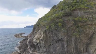 Aerial view of Riomaggiore from the sky, Five Lands, Italy.