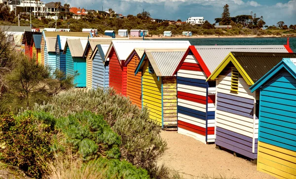 Kleurrijke Hutten Brighton Beach Een Zonnige Ochtend Australië — Stockfoto