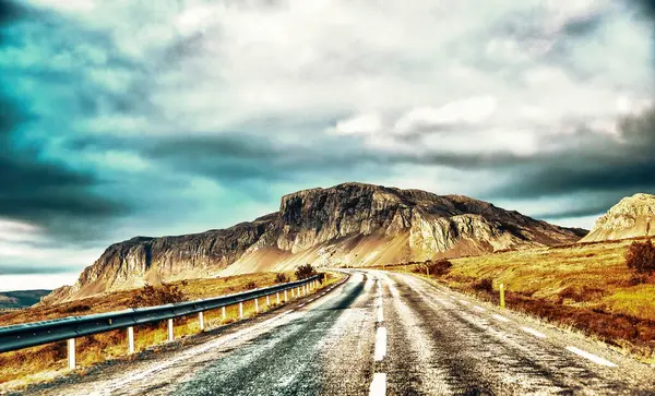 Beau Scénario Paysager Avec Ciel Spectaculaire Long Périphérique Route Islande — Photo
