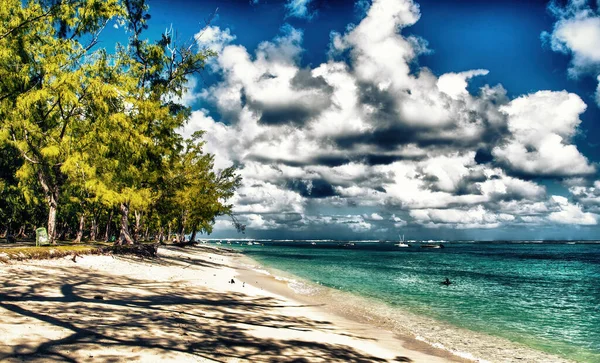 Morne Allmän Strand Mauritius Handflator Och Kristallklart Vatten Vacker Solig — Stockfoto