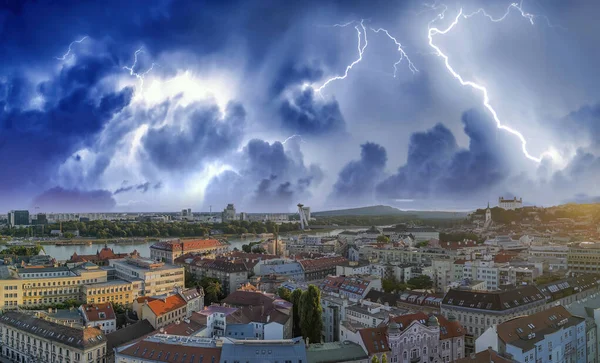 Aerial View Bratislava Drone Storm Approaching City Slovakia — Zdjęcie stockowe