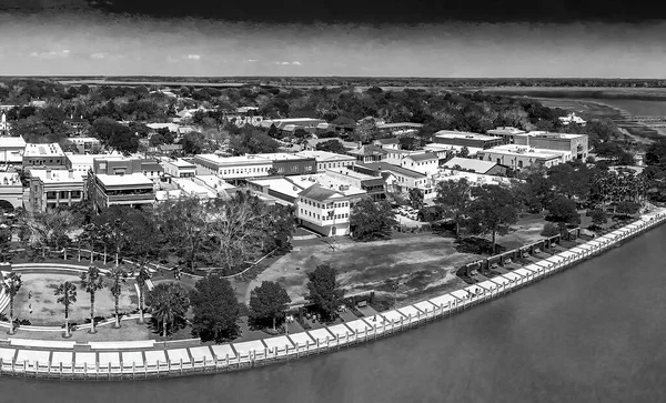Panoramic Aerial View Charleston Skyline Drone Sunset South Carolina — Stock fotografie