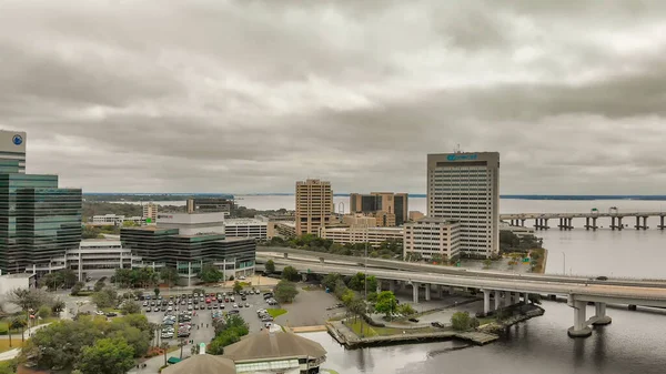 Jacksonville Florida April 2018 Aerial View City Skyline Drone Viewpoint — 스톡 사진