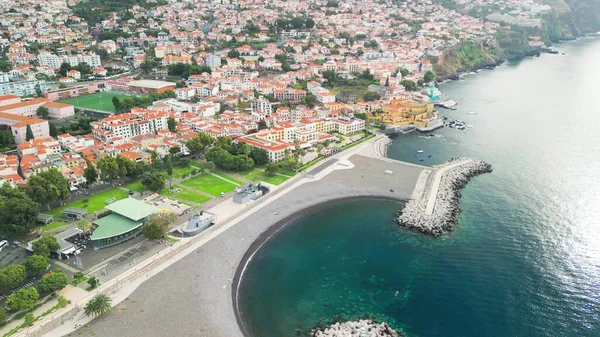 Funchal Madeira Aerial View City Center Drone Flying Port — Fotografia de Stock