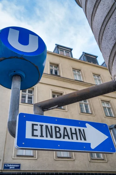One Way Sign Vienna Austria — Stock Photo, Image