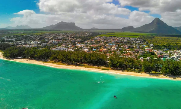 Beautiful Mauritius Island Gorgeous Beach Flic Flac Aerial View Drone — 图库照片