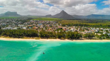 Aerial view of Flic en Flac Beach, Mauritius Island.