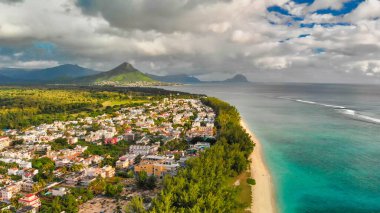 Amazing aerial view of Flic en Flac Beach at sunset, Mauritius Island. clipart