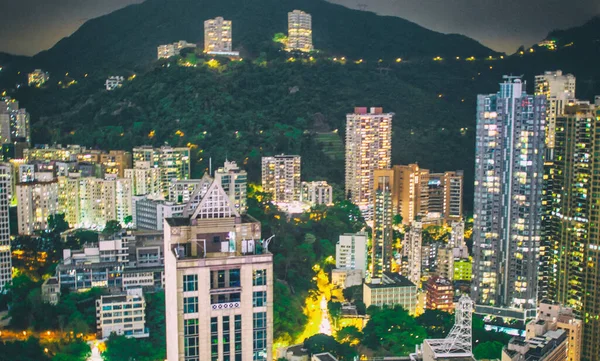 Hong Kong Maggio 2014 Grattacieli Della Città Lungo Collina Notte — Foto Stock